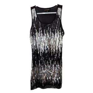 BLACK and white gradient  sequin top camisole tank top Medium @C